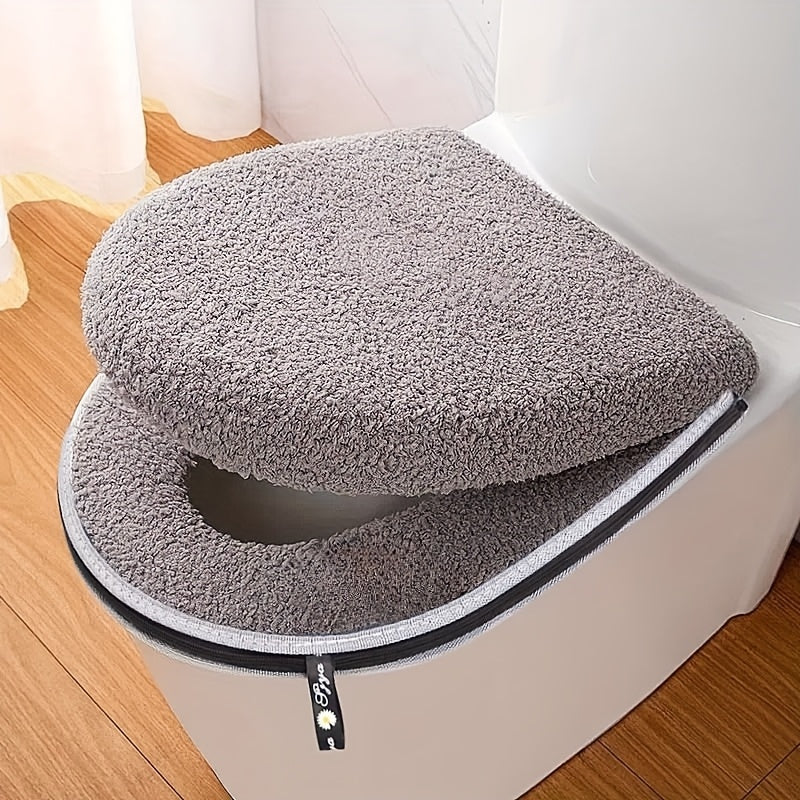Funda gruesa para inodoro de invierno, juego doble con cremallera, cojín de baño con asa, suave y firme, lavable a máquina, ideal para el hogar, para hombres y mujeres, perfecta para el invierno, regalo ideal para familiares y amigos
