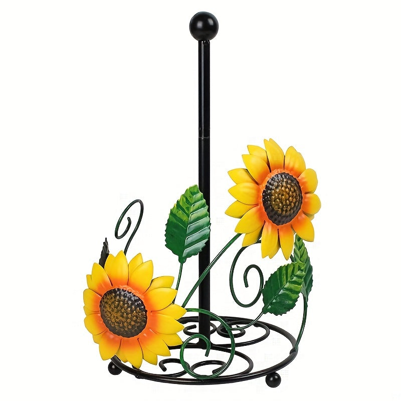 Porta Servilletas de Girasol - Organizador de Pared de Hierro con Diseño Floral Vibrante, 2 Niveles para Servilletas y Rollo de Cocina, Decoración Rústica para Cocina y Comedor, Adorno de Cocina con Detalles Intrincados