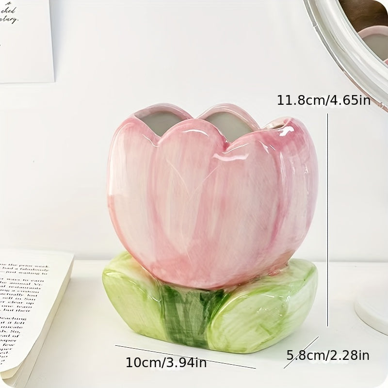 Soporte de cepillo de maquillaje floral, taza de lápiz de escritorio, accesorio de almacenamiento decorativo para oficina y dormitorio, no necesita electricidad, regalo único para Halloween y Navidad (1 pieza)