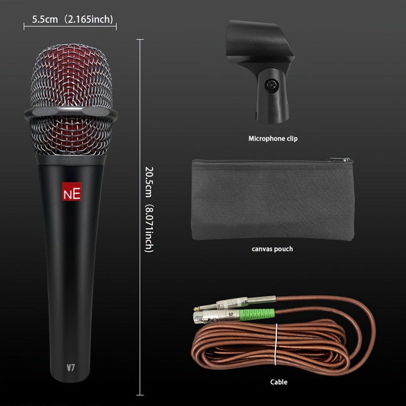 Microfono Dinámico Súper Cardióide LexiNova V7 Versión Alta con Cable para Canto en Escenario, Grabación de Voces, Actuaciones, Discurso, Transmisión de Vídeo, Microfono de Sonido Profesional - Conector Jack de 6.35 mm