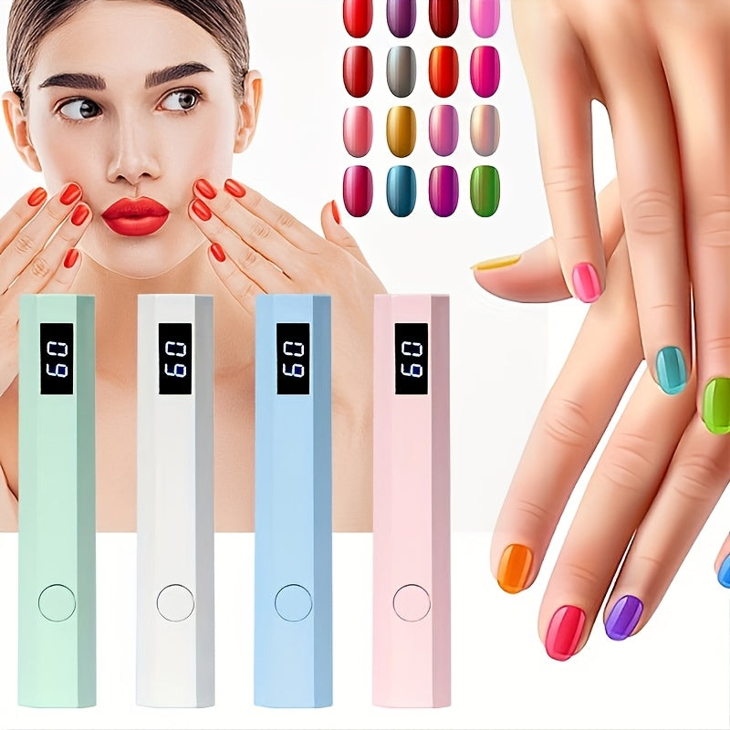 Lámpara de uñas portátil mini mano con pantalla digital - Gel rápido, inalámbrico, fácil de llevar, ideal para salones de casa y viajes, recargable por USB, sin aceite, lámpara sin perforación | Lámpara cilíndrica | Diseño compacto, lámpara de arte de uñ