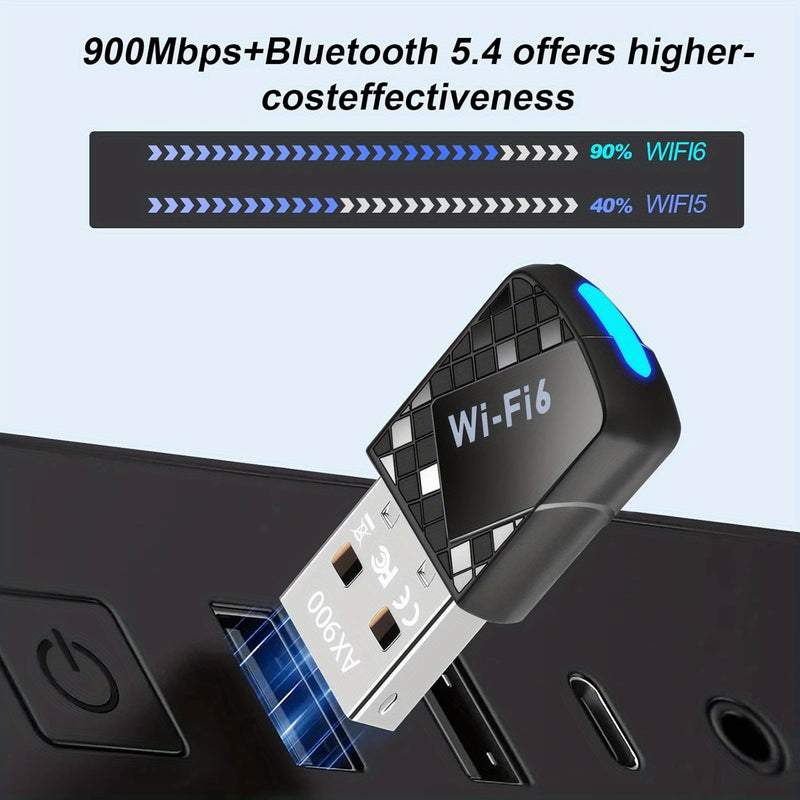 Conector de red inalámbrico AX900Mbps USB WiFi 6 con 5,4 - 2 en 1 transmisor de red inalámbrica de doble banda para PC, portátil y escritorio - Soporte WPA3, compatible con Windows 11/10/7, doble banda 2,4G/5G, no necesita batería, modo de alimentación U