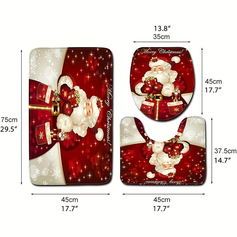 Juego de Baño Navideño, Alfombrilla Antideslizante Santa Claus, Cubre Inodoro en Forma de U, Accesorios Decorativos para el Baño, Regalo de Navidad/Halloween, Decoración Festiva