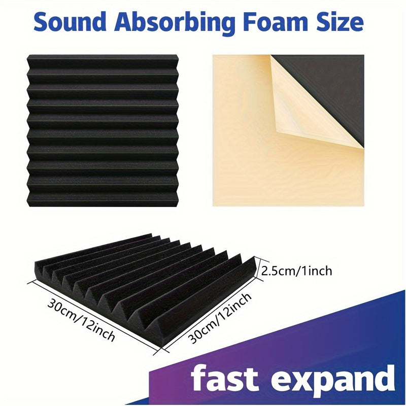 Paquetes de 12 espumas acústicas autoadhesivas negras aislantes de sonido resistentes al fuego para pared de 1'' X 12'' X 12'' Paneles de alta densidad 25kg/m3 para KTV Bar Studio Cuña de azulejos insonorizantes a prueba de llamas 30x30x2.5cm Eid Al-Adha