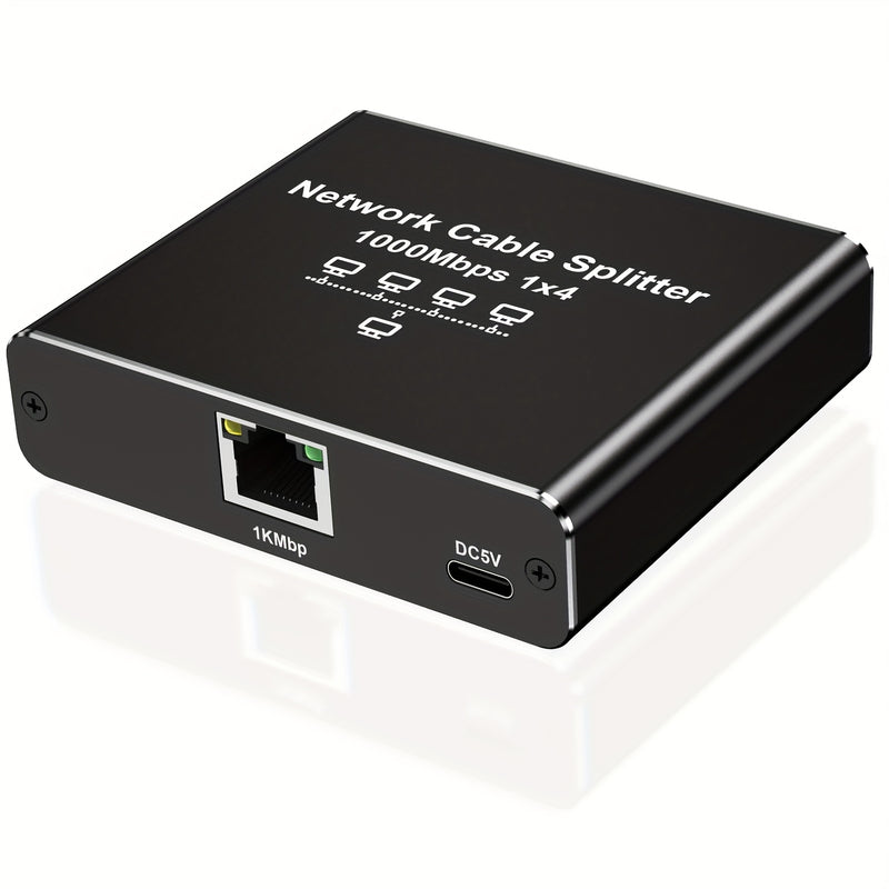 Divisor de Ethernet Gigabit de alta velocidad 1 a 4, 1000 Mbps, alimentado por USB, distribuidor de cable de red, extensión LAN RJ45 para cables Cat8/7/6/5e/5, control fácil con botón, plug and play