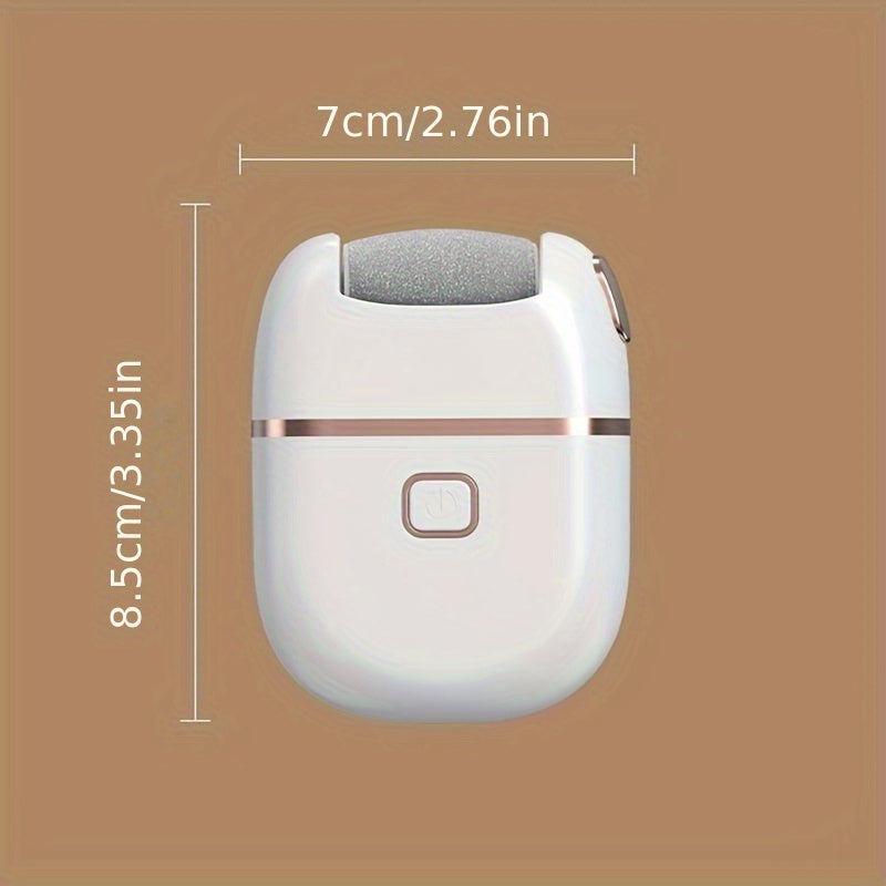 Extracción de pies eléctrica recargable con 6 cabezas intercambiables para luz muerta beige y pulido, alimentada por USB, diseño suave de doble tono en blanco y dorado, mango ergonómico para un uso cómodo.