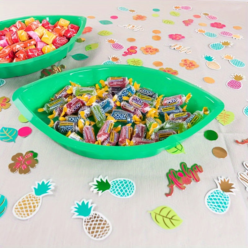5 piezas/juego, bandeja de aperitivos reutilizable de estilo hawaiano de hoja de palma, galletas, papas fritas, salsa de caramelo para decoraciones de fiesta temática de la isla de la jungla Platter