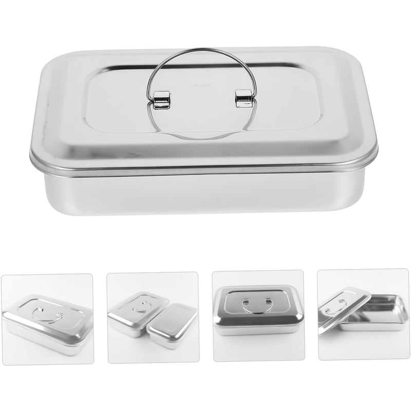 Estuche de esterilización de uñas de acero inoxidable con mango de metal y tapa - Organizador multiusos para manicura, peluquería, tatuaje, herramientas de maquillaje - Duradero, sin alcohol, no necesita batería, equipo de arte de uñas | Acabado metálico