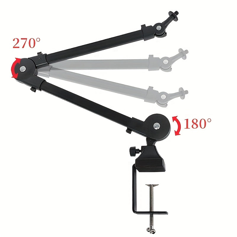 Soporte de micrófono profesional de hierro negro con brazo de armazón y gestión de cables - Estable y flexible, ajustable para transmisiones, podcasting, juegos y más - Ideal para estudio, escenario y uso de televisión, equipo de transmisión|Soporte de b