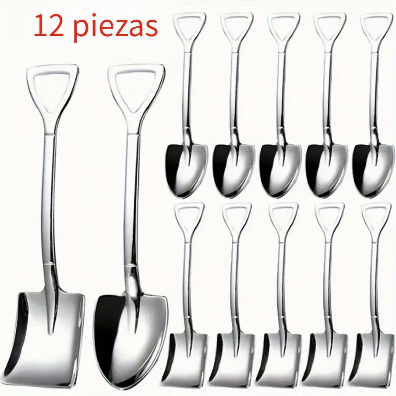 12 cucharas de acero inoxidable para sandía - Cucharas de servir duraderas de grado alimenticio para postre, helado, café - Ideales para el hogar, restaurante, hotel, cafetería, camping al aire libre, picnic, fiesta, boda - Utensilios de cocina esenciale