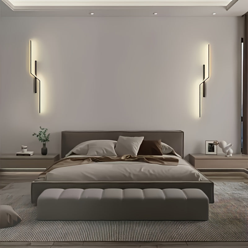 Conjunto de 2 lámparas de pared LED ultradelgadas y elegantes para el ambiente del salón. La moderna lámpara de noche metálica es ideal para la decoración del hogar, dormitorios, hoteles, restaurantes, cafeterías y otros espacios comerciales. Fácil de in