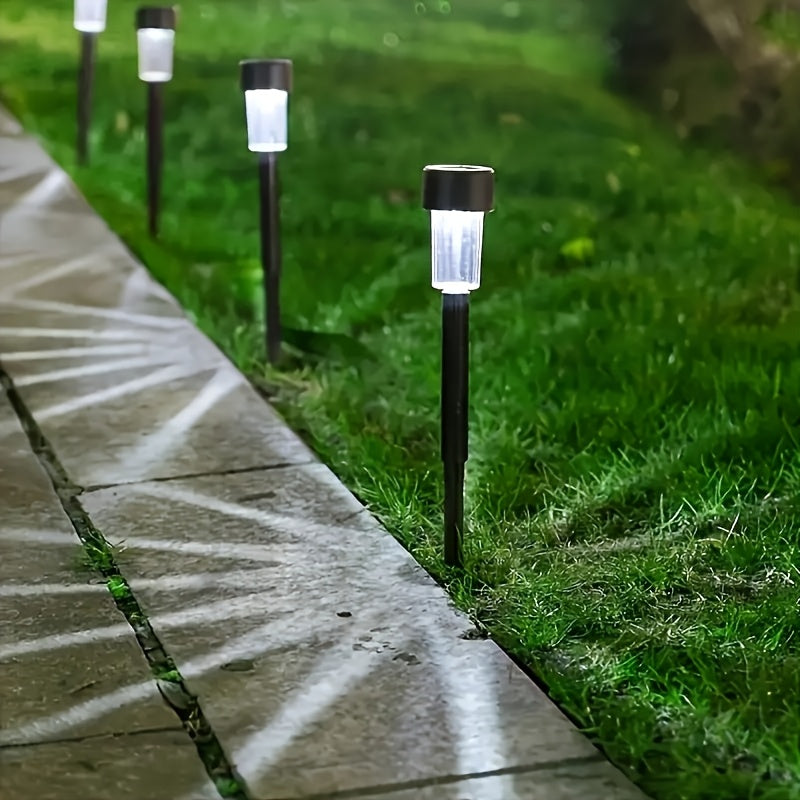 10 luces solares para paisajes - Iluminación exterior duradera IP44, impermeable - Ideal para caminos, patios, jardines, césped y garajes, alimentadas por energía solar, montaje semienterrado, material plástico, hardware de instalación incluido, luces so