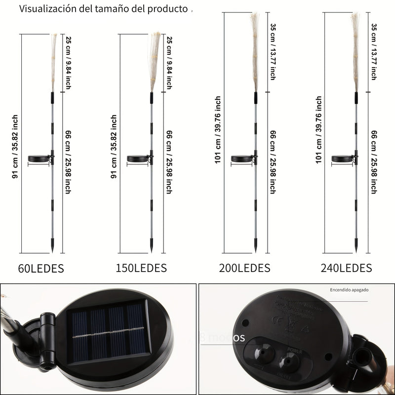Luces Solares para Jardín de 1 Pieza - 8 Modos, Ilumina tu Jardín con Luces de Fuegos Artificiales Solares - ¡Luzes LED Exteriores DIY de 60/150/200/240! Iluminación Decorativa Exterior IP54