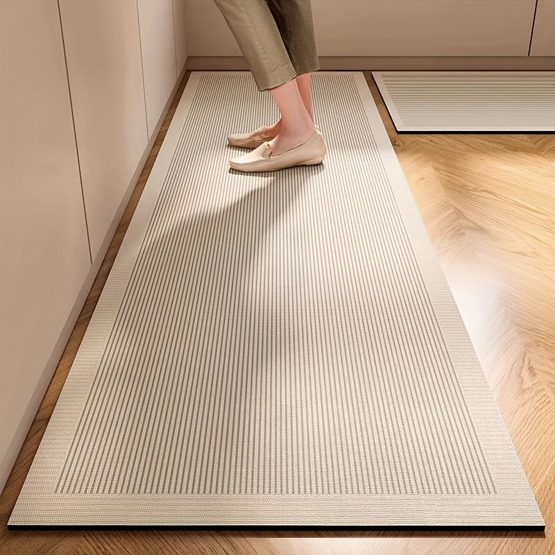 1 pieza, alfombrilla de suelo de tierra diatomácea suave para cocina, 1700g/m², absorbente y con respaldo de goma antideslizante, patrón rayado, alfombrilla de mezcla de poliéster de pila baja para decoración del hogar, alfombrilla de suelo para cocina