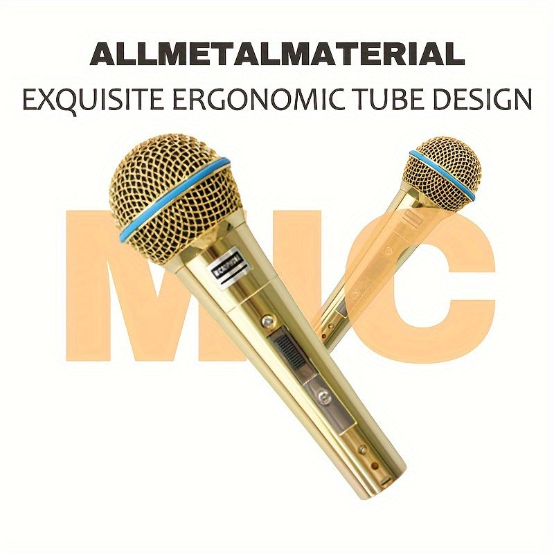 Micrófono dinámico profesional dorado con cable, sensación suave, conector de 6.35 mm, material plástico, ideal para karaoke, fiestas, bodas y regalos de Navidad