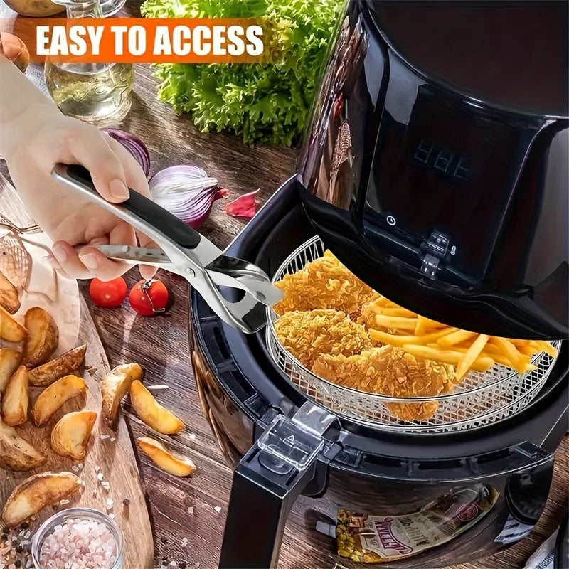 Juego de Accesorios para Freidora de Aire de Acero Inoxidable de 8 Piezas: Estante Apilable, Pinzas y Alfombrilla Elevadora - Estante de Tres Niveles Saludable para Freidoras de Doble Cesta, Lavavajillas Seguro, Compatibilidad con Horno, Olla Presión y l