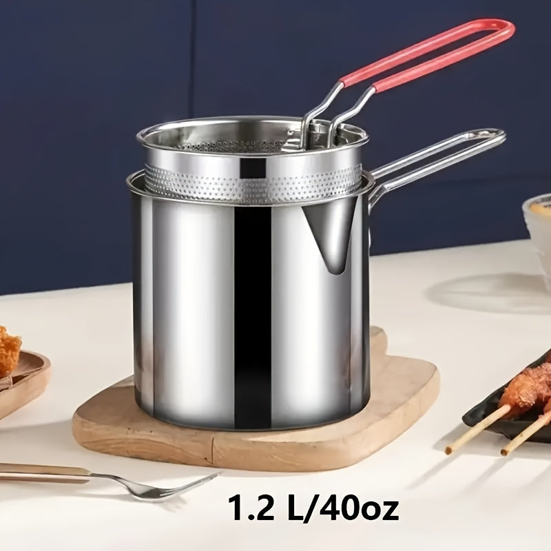 Paella de Acero Inoxidable Resistente con Filtro Incorporado - Sartén Compacta para Freír, Sistema de Drenaje de Aceite Fácil de Limpiar, Diseño Ahorrador de Espacio para Hogar o Restaurante - Ideal para Papas Fritas, Pollo y Pescado - Regalo Perfecto pa