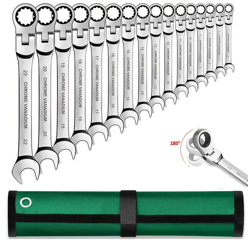 1 juego de llaves de rascador de acero cromado-vanadio ProMaster - Cabeza dual de 180° giratoria, agarre ergonómico, precisión de 72 dientes, herramienta multifunción para reparación automotriz