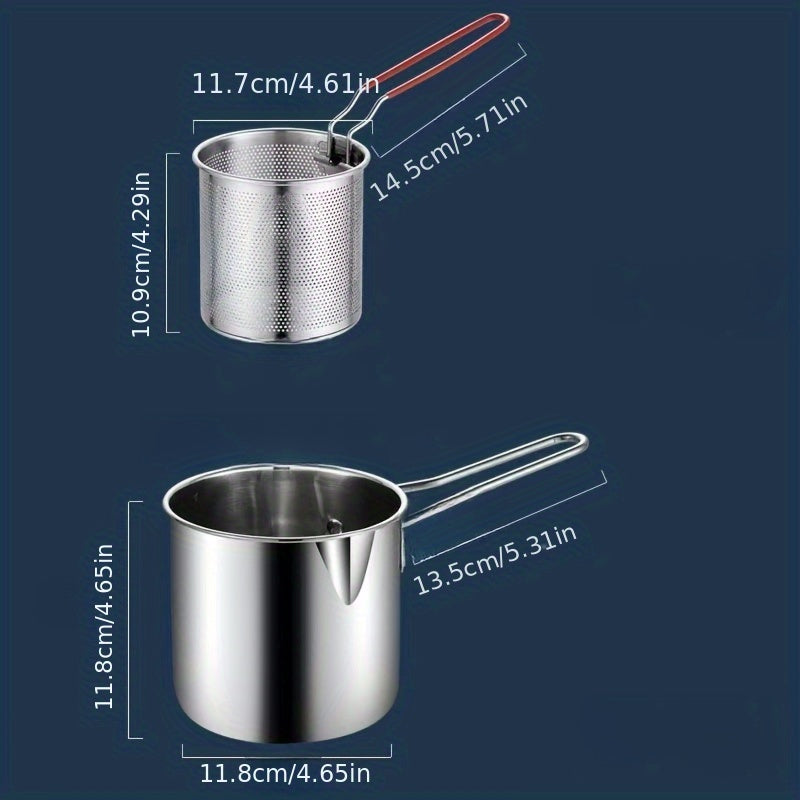 2 Piezas de Ollas para Freír en Acero Inoxidable con Rejilla Integrada - Cesta para Freír, Diseño Compacto Ahorrador de Espacio, Sistema de Drenaje Fácil de Limpiar para Cocina Hogareña o Comercial - Ideal para Papas Fritas, Pollo y Pescado - Construcció