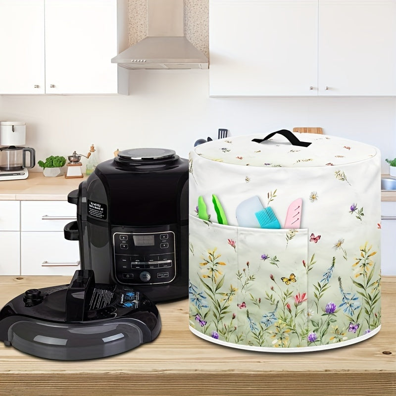 Cubierta de Polvo para Olla a Presión y Freidora de Aire de 8 Cuartos con Diseño Floral Chic - Poliéster Duradero con Bolsillo, Accesorio de Cocina Elegante, Cubierta, Accesorios