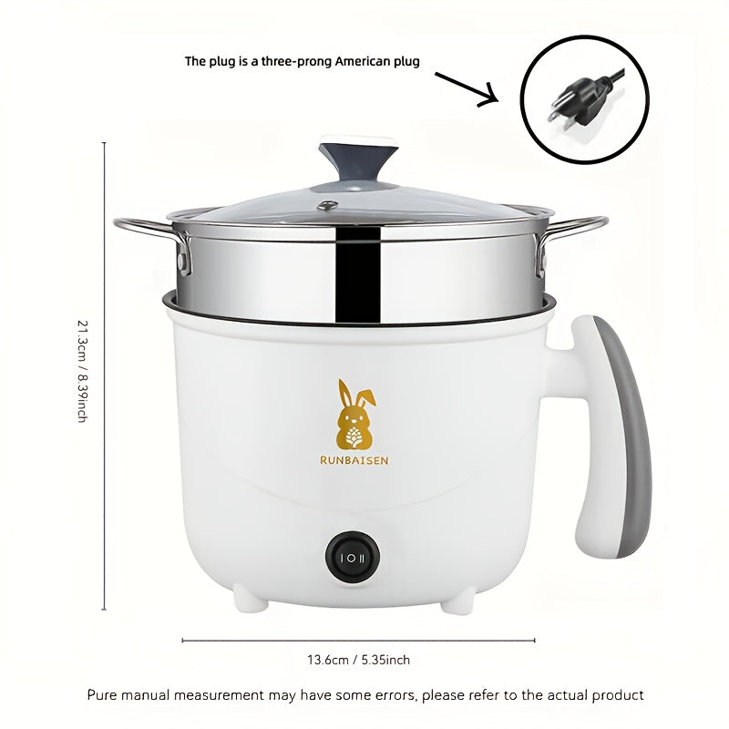 Cocina eléctrica pequeña con olla de acero inoxidable y cesta de vapor - Doble potencia, forro antiadherente, ideal para 1-2 personas, perfecta para vaporizar dumplings y más, cesta de vapor para cocinar.