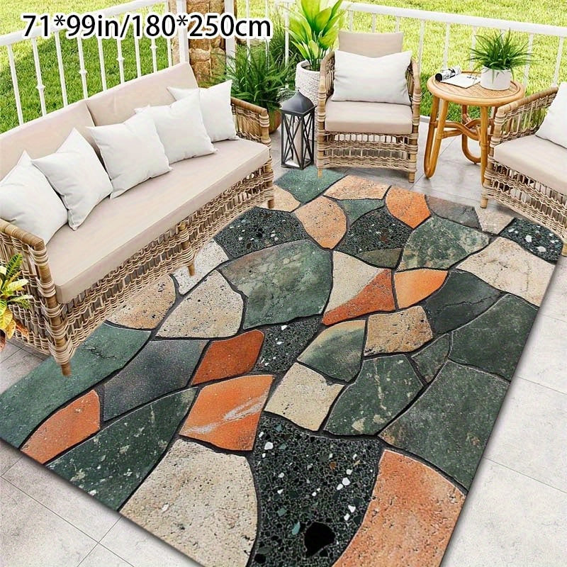 Tapete de área con patrón de piedra natural - Poliéster suave, lavable en máquina, decoración al aire libre para patio, balcón y picnic - 79x118 pulgadas, 200x300 cm, tapete de decoración al aire libre | Diseño de piedra natural | Tapete lavable en máqui