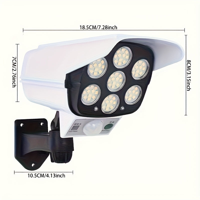 2 piezas de luz blanca 77LED - Luces de vigilancia solar simulada para exteriores, iluminación de emergencia con sensor de movimiento, batería de litio de 1200mAh | Desde el atardecer hasta el amanecer | Con función de sensor de cuerpo humano | No se req