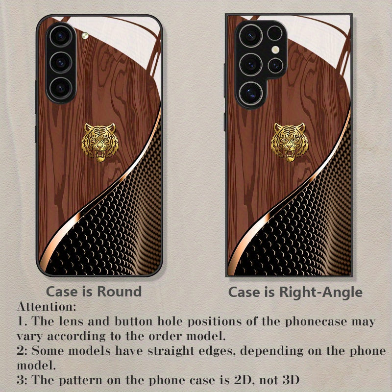 Tigre dorado elegante con patrón de textura marrón, funda de vidrio para teléfono para for samsung para for galaxy S25/S25 Plus/S25 Ultra/S24/S24 FE/S24 Plus/S24 Ultra/S23+/S23 Ultra/S22+/S22 Ultra/S20+/S20 FE/S20 Ultra/A13/A14/A16/A32/A33/A34/A53/A54/A7