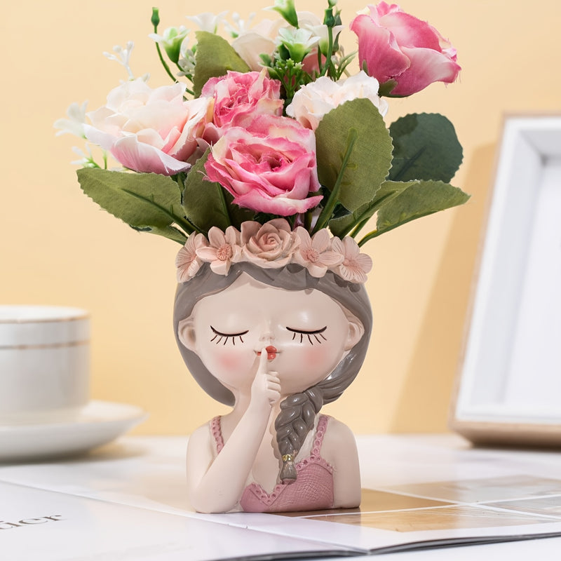 Figura De Resina De Chica Con Florero, Adorno Decorativo Con Corona Floral, Decoración Para El Hogar, Habitación, Oficina, Decoración De Mesa, Centro Elegante