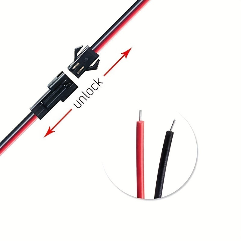 20 piezas/10 pares de conectores SM largos, terminales de cable, enchufes, macho a hembra, conectores de cable, cable rojo y negro, lámpara de techo LED