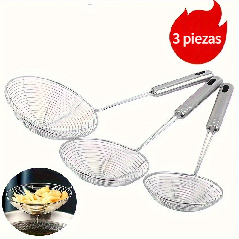 3 Piezas de Espumadera de Acero Inoxidable con Mango, Cuchara Ranurada Multiusos para Freír y Cocinar, Filtro de Aceite para Air Fryer, Accesorio para Fríjidor