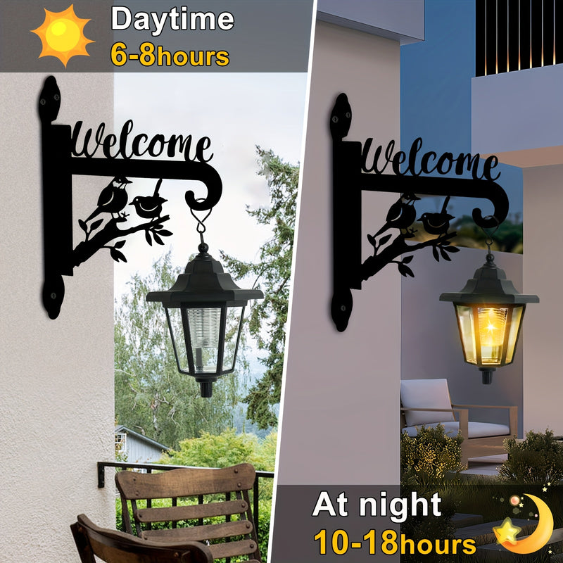 1 pieza de luz solar exterior hexagonal con silueta de pájaro y gancho de planta - Iluminación solar LED para porche, patio, terraza, garaje y paredes exteriores, ahorro de energía y fácil instalación, acabado metálico antiguo, acabado pulido, lámpara de
