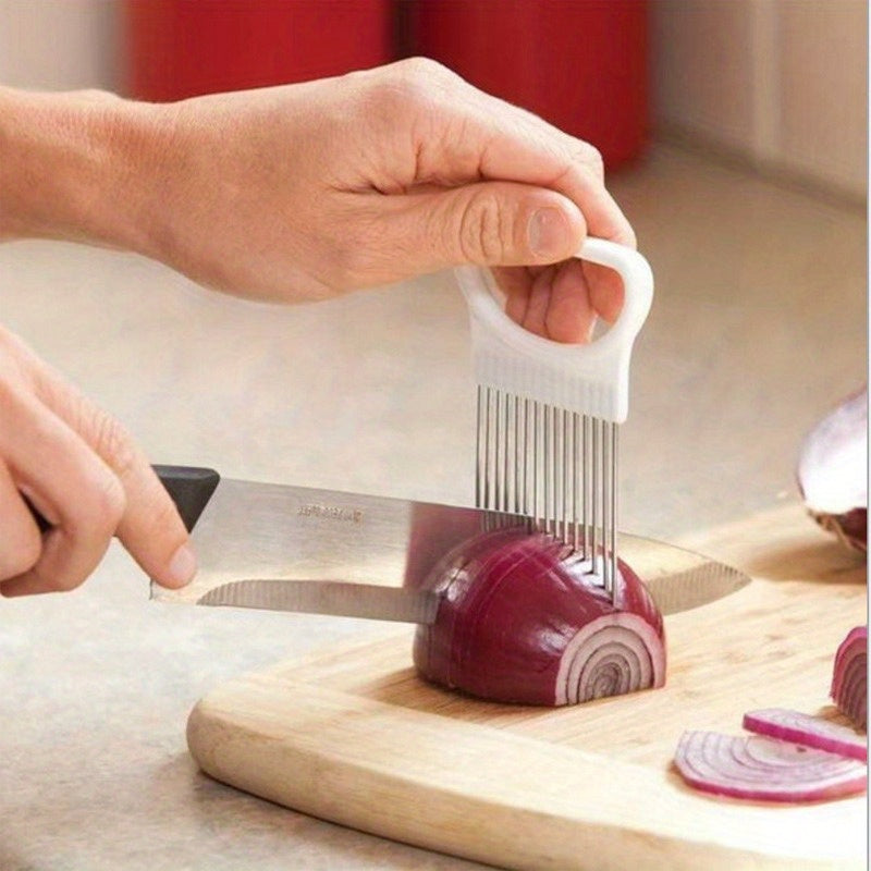 Utensilio de Cocina Multifuncional de Acero Inoxidable para Cortar Cebollas, Carne y Frutas – Mango Ergonómico, Diseño Resistente al Óxido, Sin Necesidad de Electricidad, Rebanador de Verduras