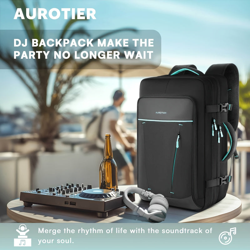 Mochila para controlador DJ AUROTIER, compatible con DDJ-FLX4/200/400/REV1 - Compartimento resistente para laptop, almacenamiento acolchado ajustable para cables/micrófonos, bolsillos de malla reforzados y cierres con candado, mochila de viaje ligera con