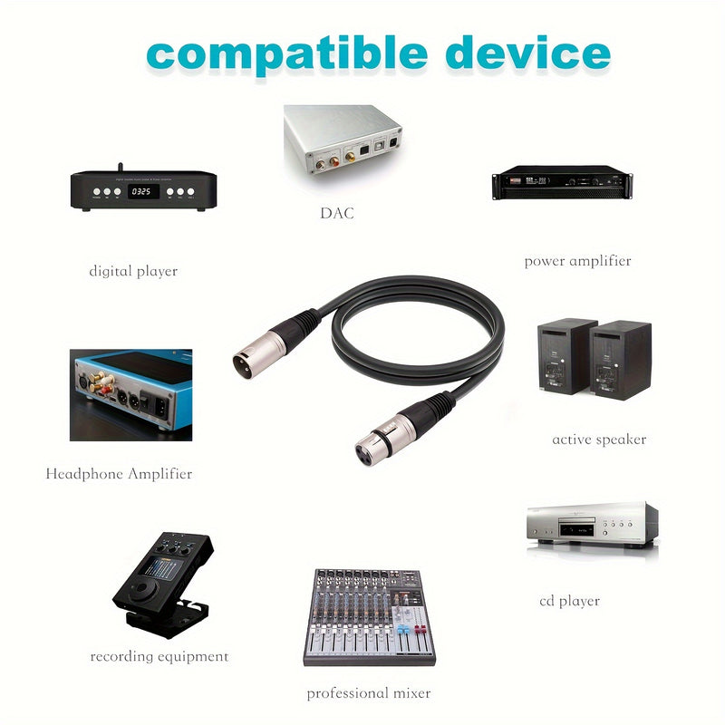 Cable de micrófono XLR profesional Xingzhaotong, conector de audio macho a hembra de 3 pines, forma redonda, sin batería, conector fiable de enchufar y listo para usar para sistemas de PA y micrófonos