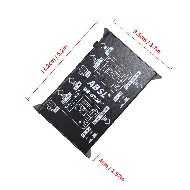 DI Box Profesional de Doble Canal Pasivo (DB-02) - Direct Box Resistente con Elevación de Tierra y Interruptor de Respuesta de Frecuencia, Entradas/Salidas Dobles para Instrumentos, Conector XLR - Para Grabaciones en Vivo, Estudio o Casa - Construcción T