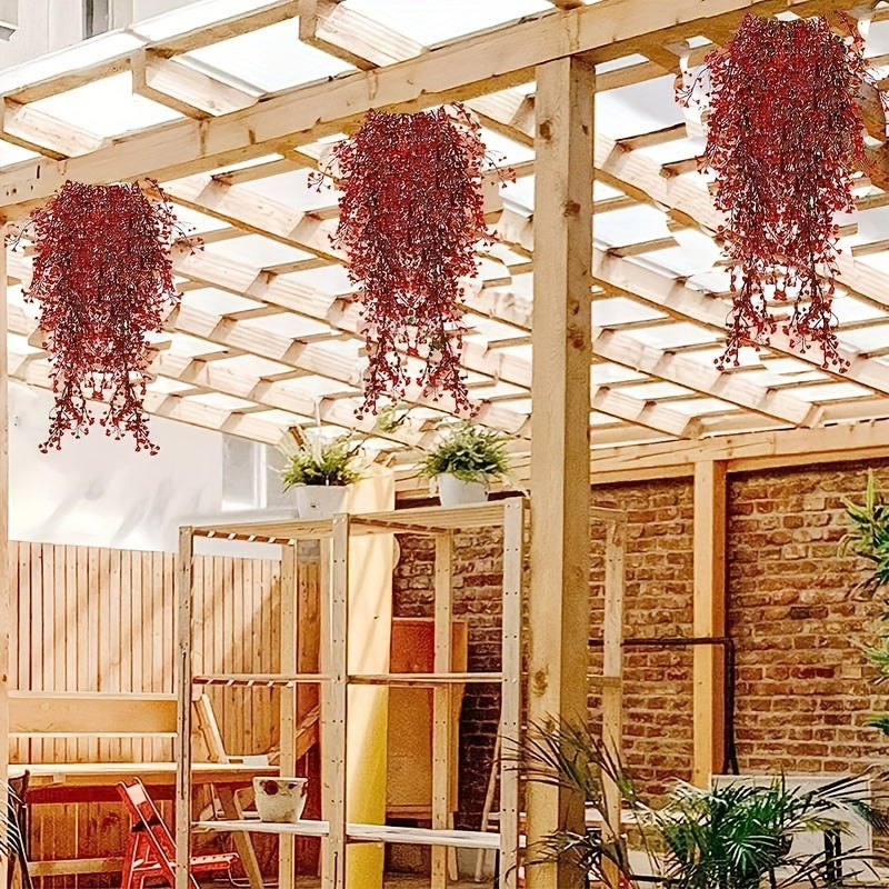 2pcs Guirnaldas Festivas de Bayas Rojas - Plantas Artificiales Colgantes para Decoración Interior/Exterior, Perfectas para el Día de San Valentín y Navidad, Acentos para Ventanas de Oficina en Casa y Pasillos, Lo Mejor para Navidad