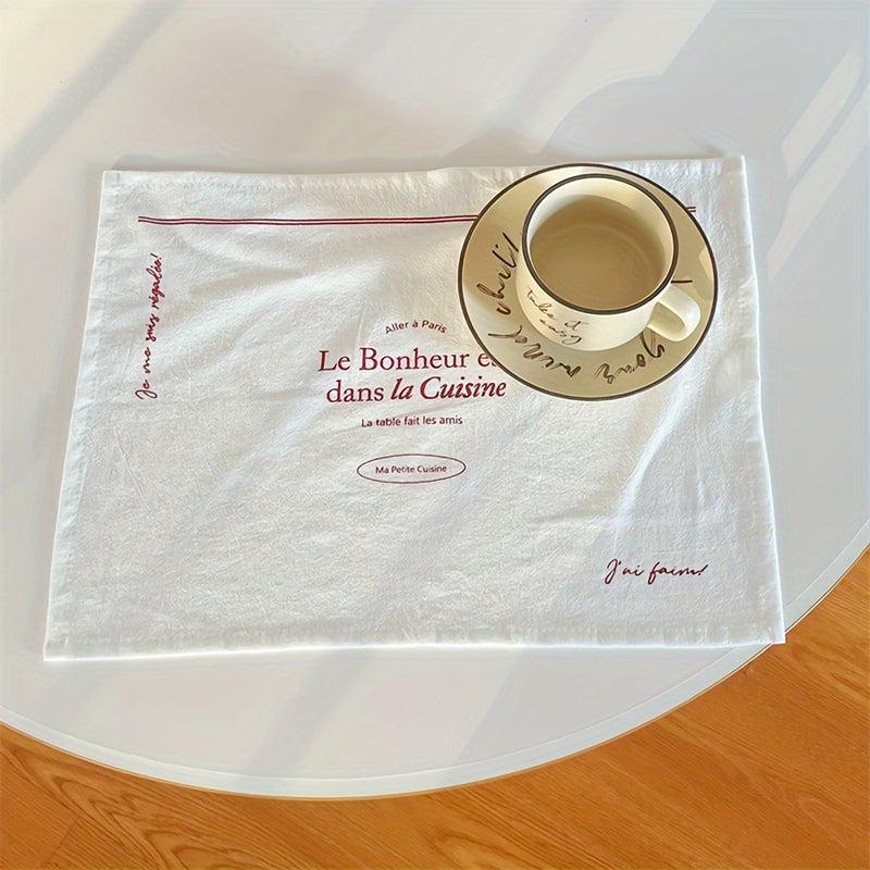 1pc Mantel Francés - Decoración Elegante para Mesa con Diseño Blanco y Marrón, Manteles de Lino para Desayuno en Cama, Regalos de Aniversario o San Valentín - Esenciales de Cocina y Restaurante, Vajilla Elegante, Temática Francesa, Superficie Texturizada