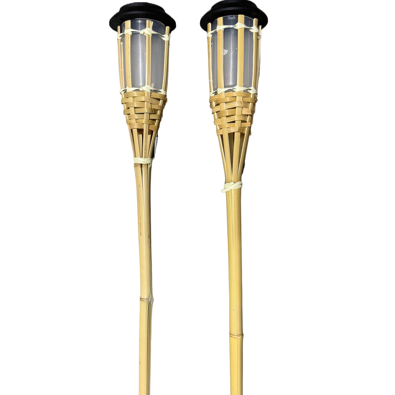 Lámpara solar de bambú con 12 luces LED en forma de llama real, ideal para caminos, jardines y parques, luz solar para exteriores, diseño de llama, batería recargable con energía solar