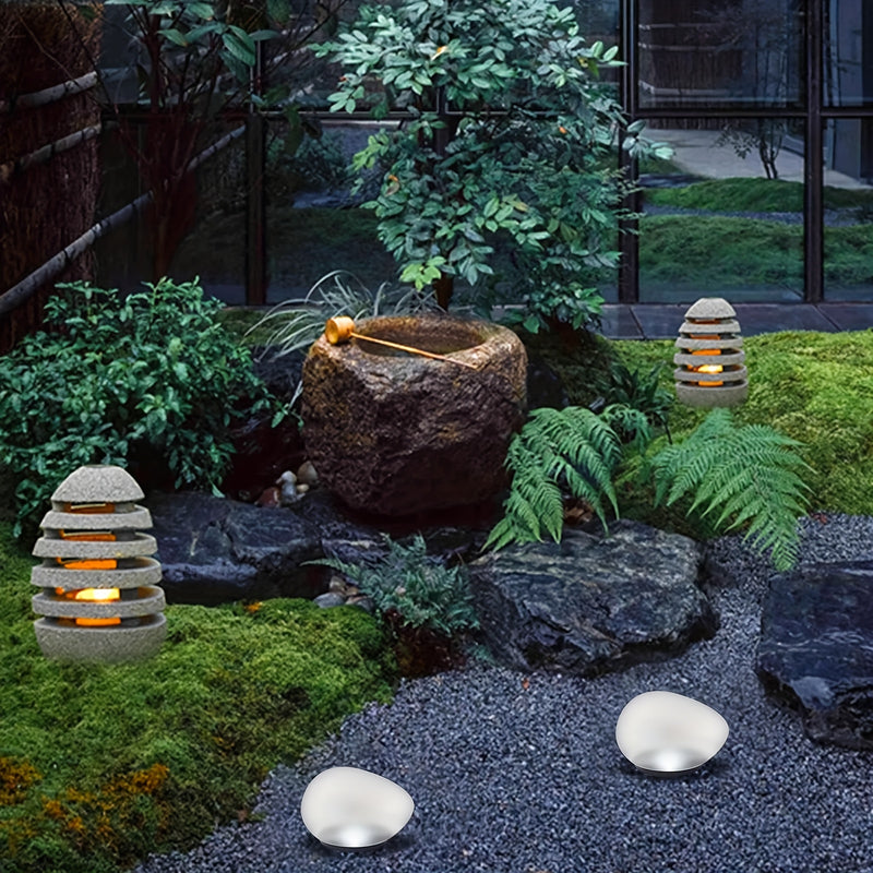 Luces de piedras de 4 LED alimentadas por energía solar, iluminación decorativa para jardines, césped, caminos, piscinas y decoraciones navideñas. (Luz blanca/Luz cálida)