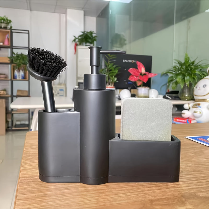 Juego de dispensador de jabón de poliresina, 9 oz/250 ml, soporte moderno para jabón con espacio para cepillo y esponja, sin necesidad de electricidad, decoración elegante para el hogar