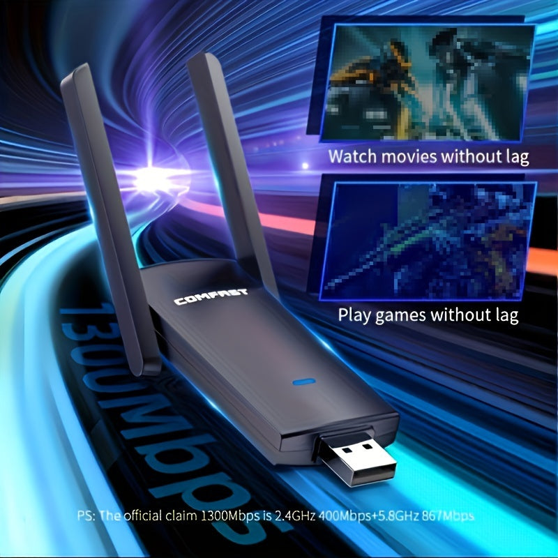 Adaptador WiFi USB de Doble Banda 1300Mbps 2.4G/5.8GHz, Tarjeta de Red Inalámbrica con Soporte 802.11AX para Portátiles/Computadoras de Escritorio/Dispositivos de Internet, Actualización de Wifi para Portátiles | Tarjeta Wifi Moderna | Conexión Estable