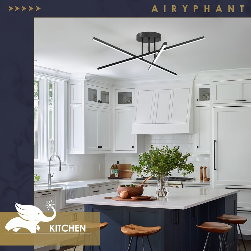 Lámpara de Techo Semiempotrada Negra Elegante de 3 Luces LED Amansour Moderna - Decoración para Cocina, Comedor, Vestíbulo y Entrada, AMANSOUR