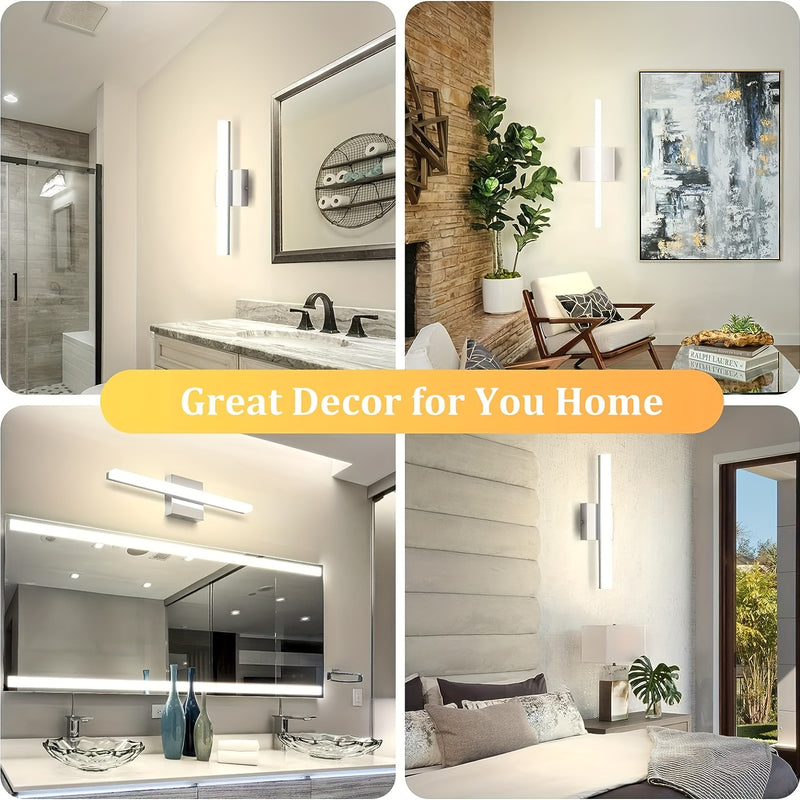 Barra de luz moderna para tocador de baño de 16 pulgadas, 9W, aplique de pared con pantalla de acrílico, luz blanca fría 6000K, montaje semiempotrado, base de metal, incluye hardware de instalación - Ideal para iluminación de baño, luz para tocador | Ilu