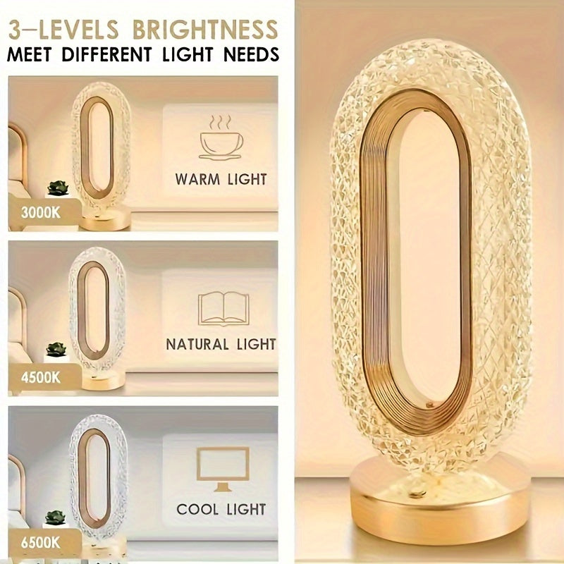 Linterna de Mesa Moderna Regulable con Ambiente Geométrico de Cristal - Luz Nocturna Recargable a Pilas para Dormitorio, Sala de Estar, Acabado Duradero en Plástico y Metal, Iluminación Cálida Ambiental, Lámpara de Mesa Contemporánea, Control Táctil, Dec