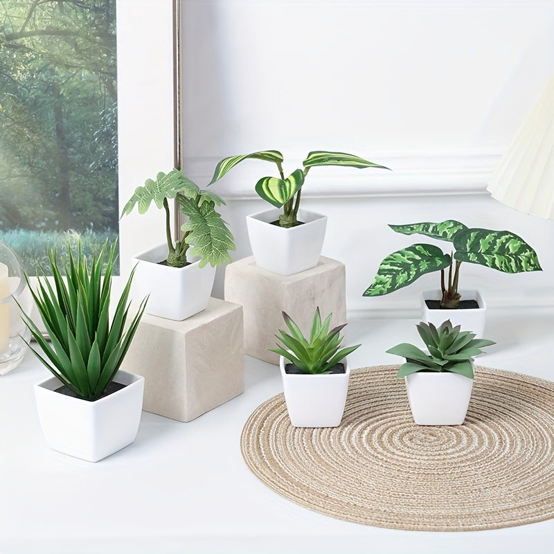 Paquete de 6 Plantas Artificiales en Macetas de Plástico, Tamaños de Suculentas, Decoración para Estante de Libros de Sala de Estar y Oficina, Todas las Estaciones, Sin Necesidad de Energía, Sin Batería