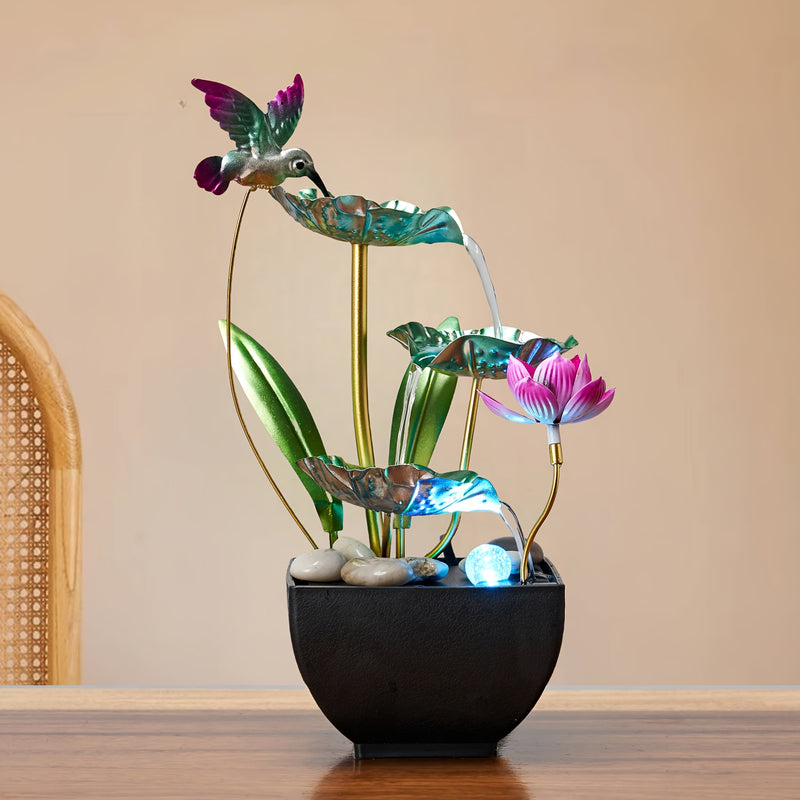 Pieza decorativa de cascada de 3 niveles para interior, fuente de hierro fundido creativa para mesa de entrada, ceremonia de inauguración y recepción en casa, alimentada por USB, no requiere batería