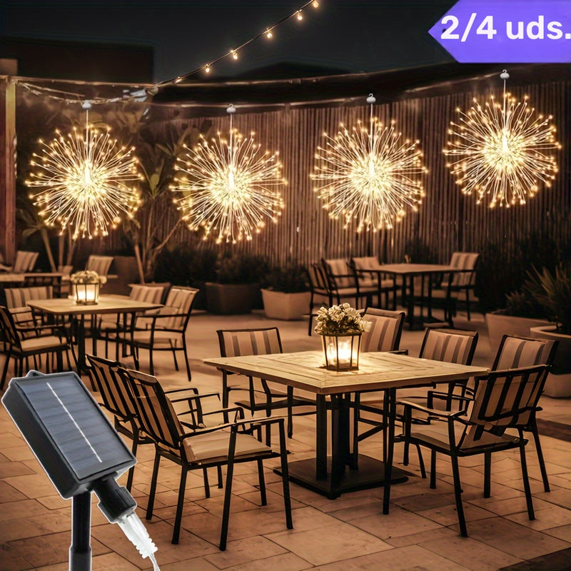 Conjunto de Luces Solares Colgantes para Jardín Exterior de 2 piezas/4 piezas, Luces Inteligentes Esféricas con Estallido de Estrellas y 240/480 LEDs, Impermeables IP65 en 8 Modos, Cuerda de Hadas de Alambre de Cobre para Decoración de Año Nuevo y Navida