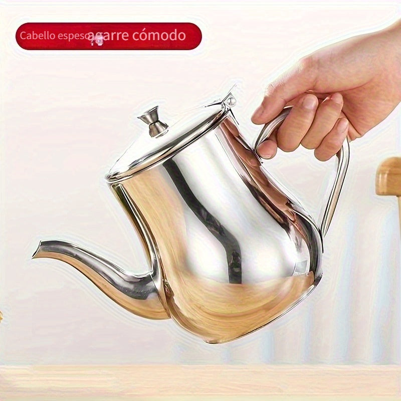Tetera de acero inoxidable con filtro removible, botella multifuncional para aceite, forma ovalada, libre de BPA, lavable a máquina, 1 unidad