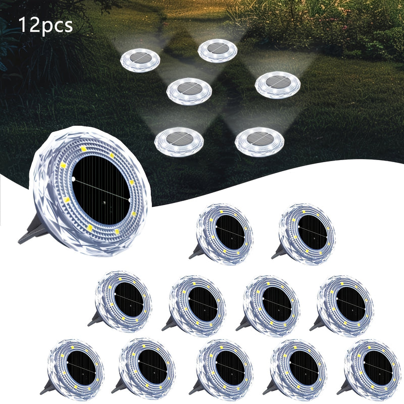 8/12 piezas de lámpara de suelo de cristal solar, iluminación de senderos solares al aire libre, montaje semienterrado, eficiencia energética, control de sensor de luz, sombra de plástico, batería de níquel, carga solar, solución de iluminación al aire l